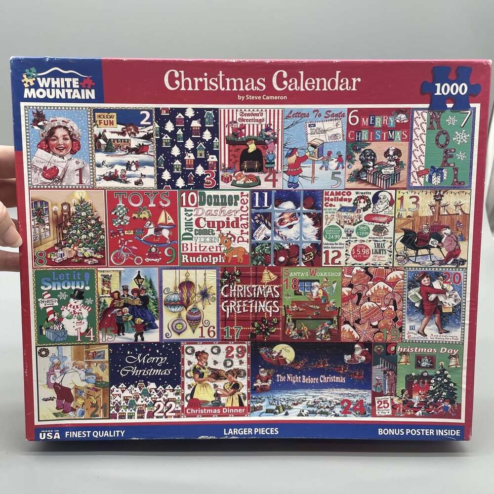 White Mountain Christmas Calendar 1000 Pc Puzzle Complete Bonus Poster